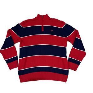 Chaps Red Blue rugby Striped Grandpa Sweater Mens Size L Pullover Preppy